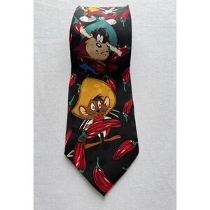Looney Tunes Mania Silk Tie Speedy Gonzales Taz Daffy Chili Pepper Novelty 90s